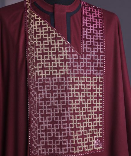 A Burgundy connected Mazeline with keke Elemu embroidery details agbada