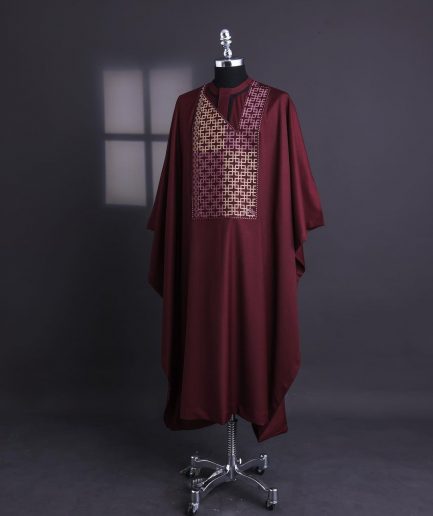 A Burgundy connected Mazeline with keke Elemu embroidery details agbada