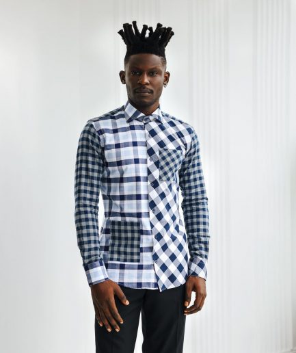 An Intersected Checkerboard & Windowpane Check Layered Casual Shirt.
