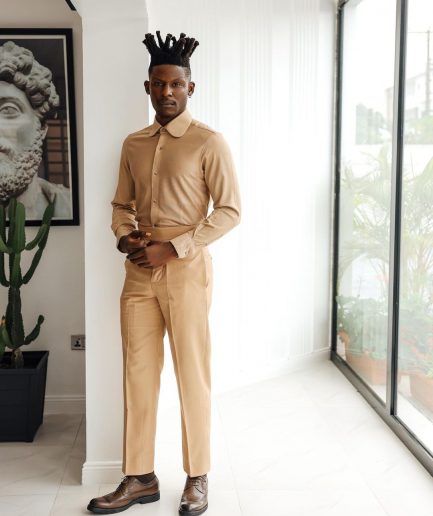 A Light Brown, Club Collar, Elastic Casual Shirt.