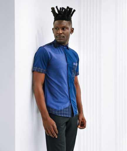 A Brushed, Cotton Blue With Layered Check Causal Shirt.