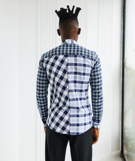 An Intersected Checkerboard & Windowpane Check Layered Casual Shirt.
