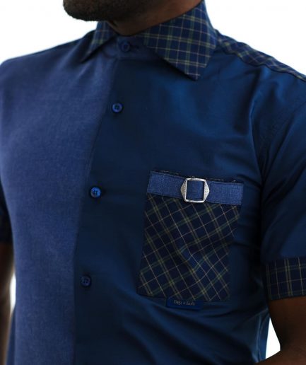 A Brushed, Cotton Blue With Layered Check Causal Shirt.