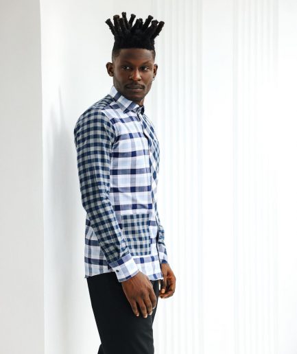 An Intersected Checkerboard & Windowpane Check Layered Casual Shirt.