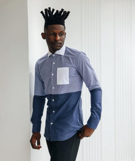 A Half-cut, white details layered casual shirt.