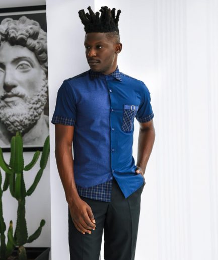 A Brushed, Cotton Blue With Layered Check Causal Shirt.