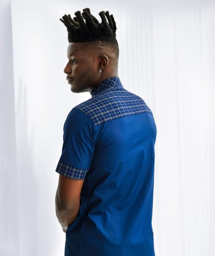 A Brushed, Cotton Blue With Layered Check Causal Shirt.