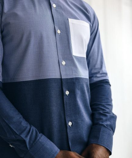 A Half-cut, white details layered casual shirt.