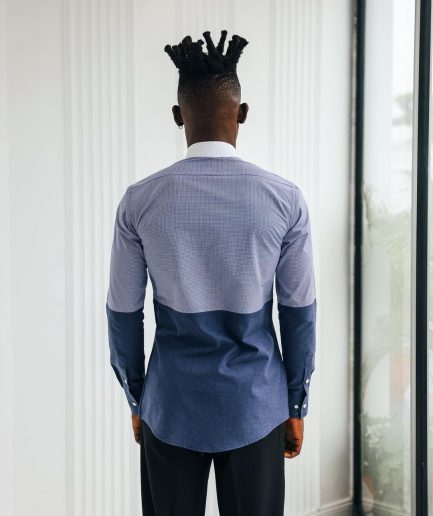 A Half-cut, white details layered casual shirt.