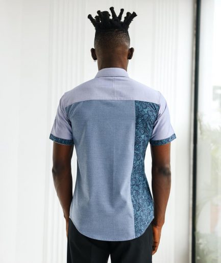 A Short sleeve, prints & plain with metal strap overlay casual shirt.