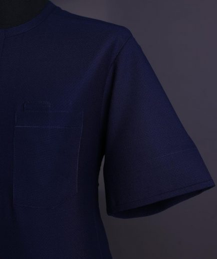 A Midnight blue, broken square pattern, Jorgecarli, front flap with black Swarovski button, 3/4 sleeve African senator Kaftan native.