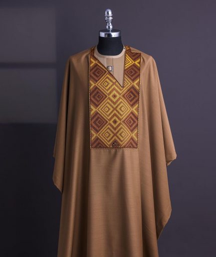 A Peanut Brown, Perspective Square With Keke Elemu Embroidery Details Agbada