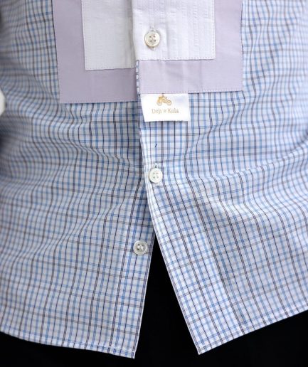 A Short sleeve, boxed layered lilac and white, check casual shirt.