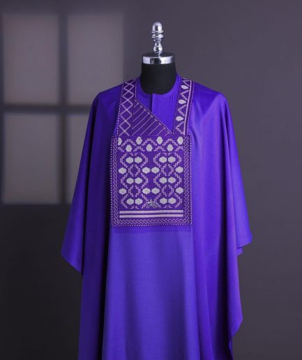 An Aesthetic purple, bloom & gloom pattern with keke Elemu embroidery details Agbada