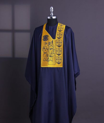 A Navy Blue, Hidden Faces Embroidery Details Agbada