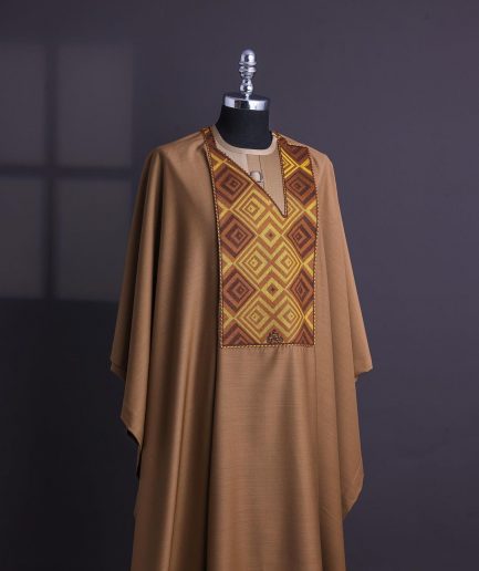 A Peanut Brown, Perspective Square With Keke Elemu Embroidery Details Agbada