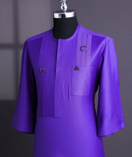 An Aesthetic purple, lengthened rectangle double side flap, 3/4 sleeve with paisley details traditional African senator kaftan native.