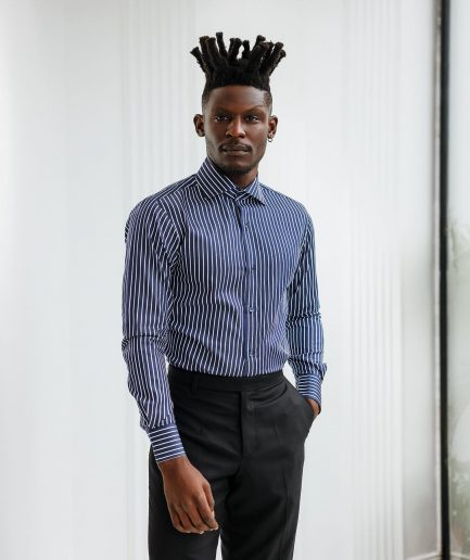 A Blue and white stripe business shirt.