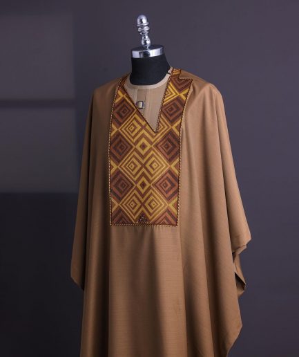 A Peanut Brown, Perspective Square With Keke Elemu Embroidery Details Agbada