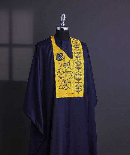 A Navy Blue, Hidden Faces Embroidery Details Agbada