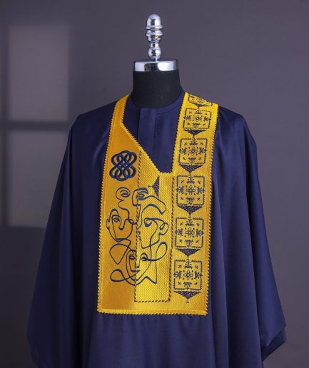 A Navy Blue, Hidden Faces Embroidery Details Agbada
