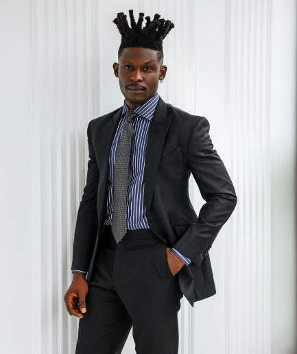 A Charcoal Black, Knitted, Peak Lapel Suit