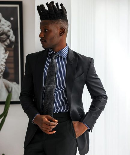 A Charcoal Black, Knitted, Peak Lapel Suit