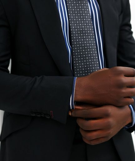 A Charcoal Black, Knitted, Peak Lapel Suit