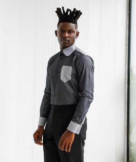A Charcoal grey & light vintage club collar casual shirt.