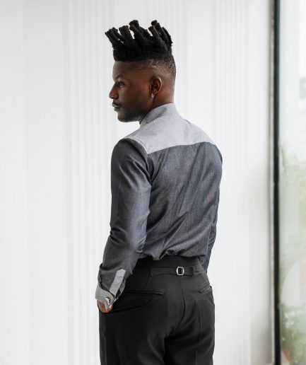 A Charcoal grey & light vintage club collar casual shirt.
