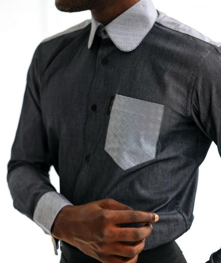 A Charcoal grey & light vintage club collar casual shirt.