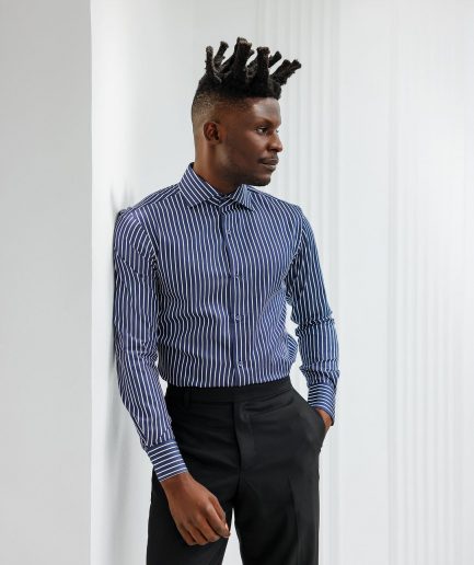 A Blue and white stripe business shirt.