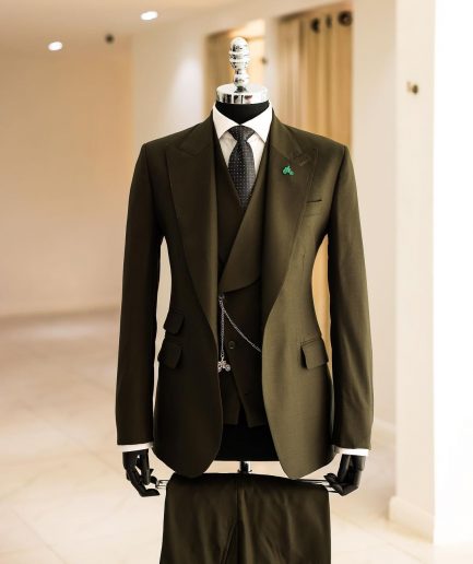 A Seaweed Green, Knitted, Peak Lapel, Jorgecarli Suit