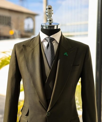 A Seaweed Green, Knitted, Peak Lapel, Jorgecarli Suit