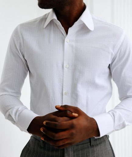 A White, Seersucker Vintage Club Business Shirt.