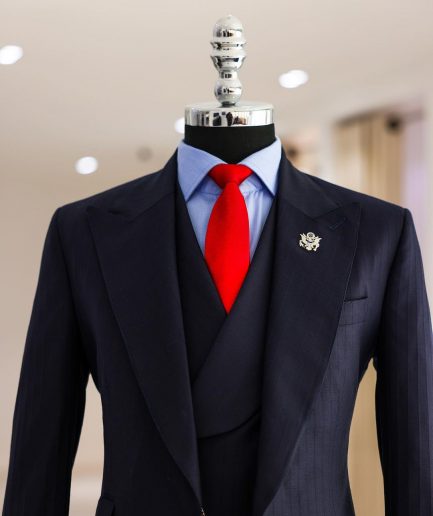 A Navy Blue, Knitted, Peak Lapel, Nobility, Invisible Stripe Suit.