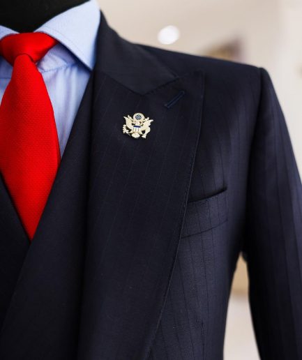 A Navy Blue, Knitted, Peak Lapel, Nobility, Invisible Stripe Suit.