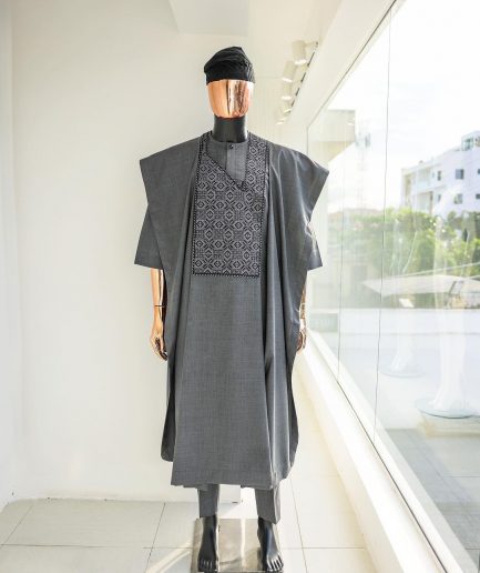 A Grey, Splashed Square Details Agbada