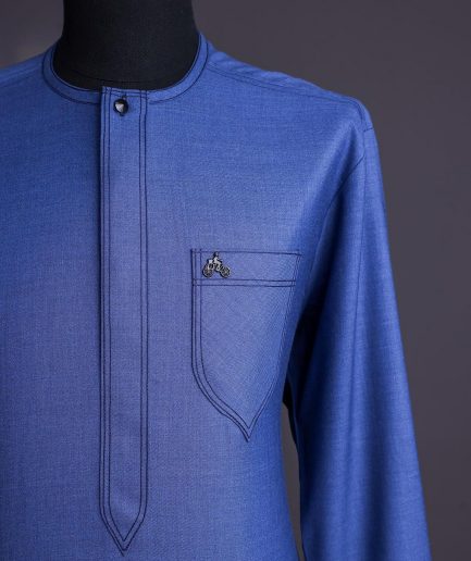 A Sky Blue, Treaded Angle, Long Sleeve Traditional African Senator Kaftan Native.