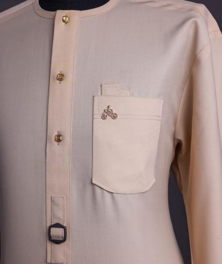 A Navajo Yellow, Front Flap with Gold Swarovski Buttons, and Dark Pewter Metal Buckle Details Traditional African Senator Kaftan Native.