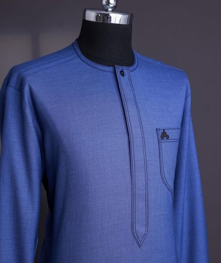 A Sky Blue, Treaded Angle, Long Sleeve Traditional African Senator Kaftan Native.