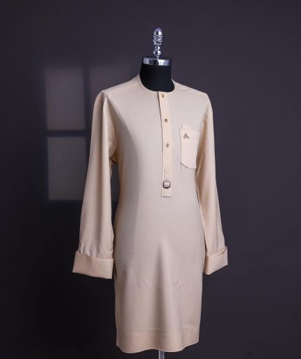 A Navajo Yellow, Front Flap with Gold Swarovski Buttons, and Dark Pewter Metal Buckle Details Traditional African Senator Kaftan Native.