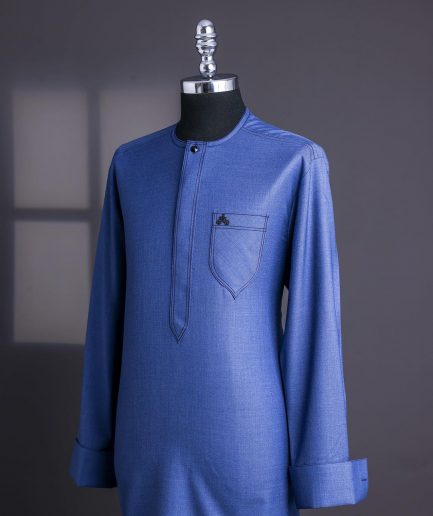 A Sky Blue, Treaded Angle, Long Sleeve Traditional African Senator Kaftan Native.