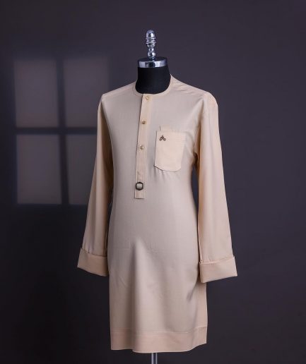 A Navajo Yellow, Front Flap with Gold Swarovski Buttons, and Dark Pewter Metal Buckle Details Traditional African Senator Kaftan Native.