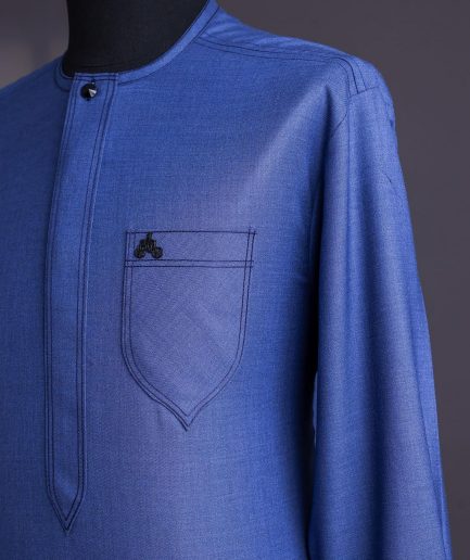 A Sky Blue, Treaded Angle, Long Sleeve Traditional African Senator Kaftan Native.