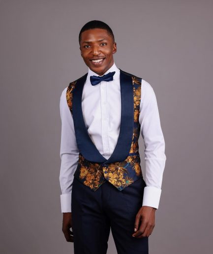 The “Mandarin” Gold, Navy Blue & Red Splashed Jacquard Peak Lapel Suit