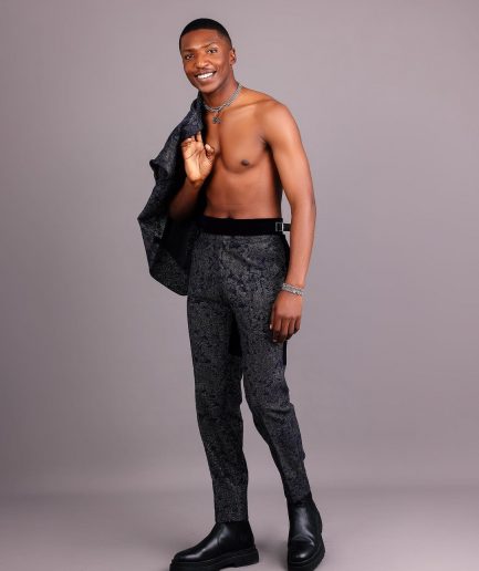 The “Gifted” Navy Blue & Silver Wire Metallic Jacquard Armless Peak Lapel Suit
