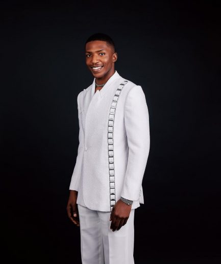 The “Equity” Ivory White Jacquard, Dropped And Point Slack Peak Lapel Suit