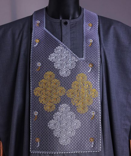 A Grey, Wooven Interconnected Square Details Agbada