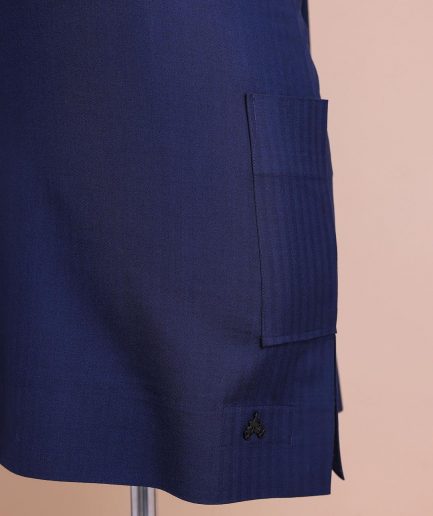 A Light Blue, Invisible Herringbone Stripe, Jorgecarli, Front Flap with Black Swarovski Button, 3/4 Sleeve African Senator Kaftan Native.
